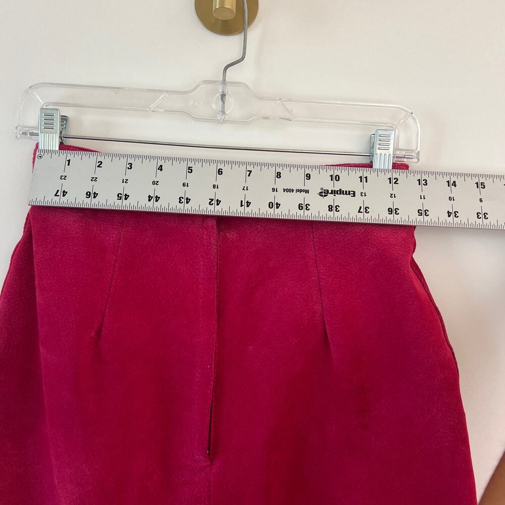 Vintage Barbie Pink Suede Leather Mini A Line Skirt Womens 4 Festival - Picture 8 of 12